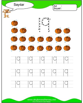 okul öncesi 1 sayısı çizgi çalışması